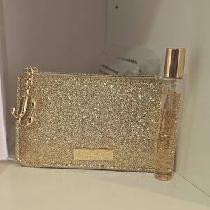 NWOT Jimmy Choo Sparkling Gold Coin Pouch With I Want CHOO EDP 7.5 OZ